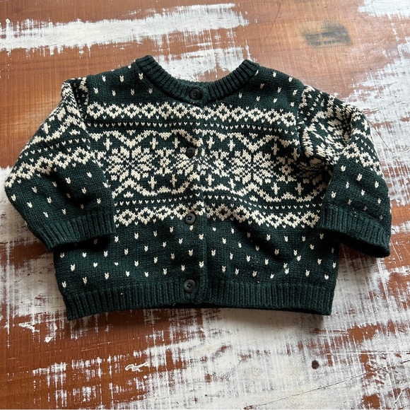 Lands End Emerald Green Baby Cardigan Fair Isle 12 Months - Picture 1 of 10